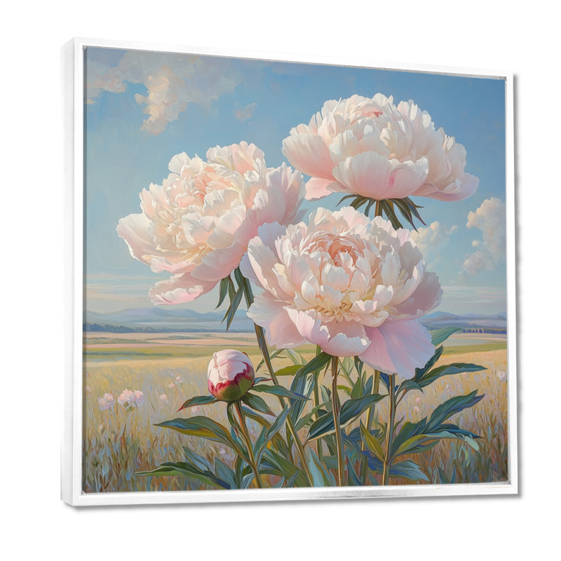 Pivoines au bord de la ferme VI - pivoines, art mural, Impression encadrée flottante, H 16 po x l 16 po, Blanc