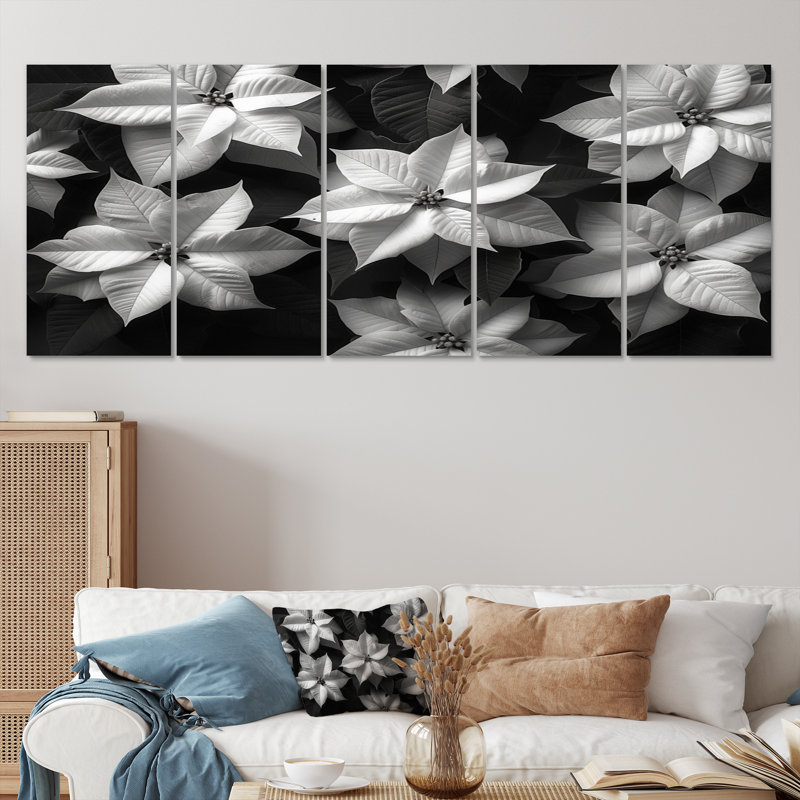 Monochromes poinsettias botanique beauté - ensemble de décorations murales poinsettias, H 32 po x l 80 po