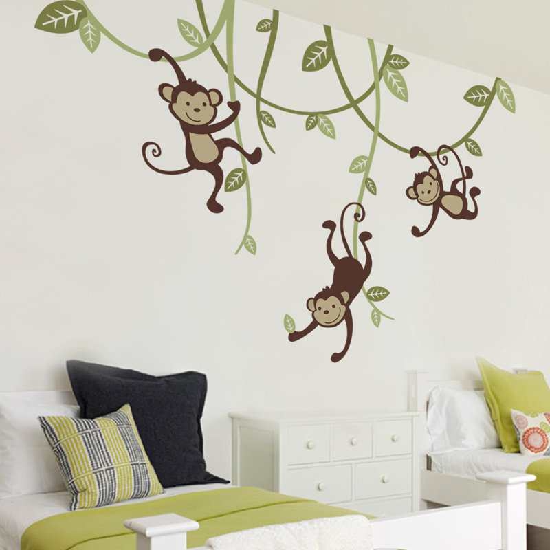 Adhésif décoratif «3 Monkies», Vert clair / vert sauge