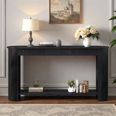 Console moderne avec 3 tiroirs, tablette inférieure ouverte et pieds semi-circulaires