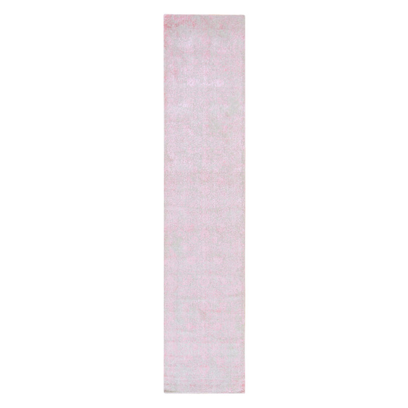 Tapis de couloir oriental rose 2 pi 6 po x 11 pi 10 po, motif persan effacé, jacquard fin tissé à la main, tapis en laine et soie artistique