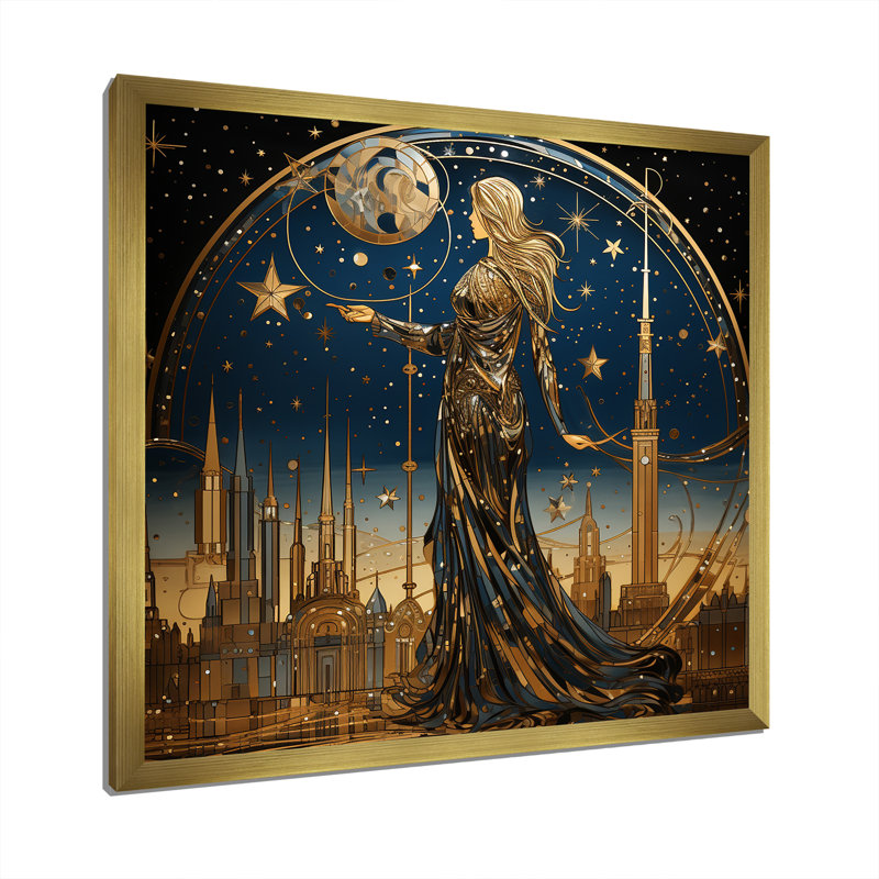 Art de l'Islam nuit de l'ascension I - Art mural, Cadre doré simple, H 30 po x l 30 po x P 1,5 po