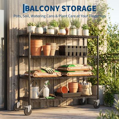 Étagère à roulettes robuste avec roulettes - support de rangement réglable en acier à 4 niveaux, l 47 po x H 63 po, capacité de 2640 lb - pour la cuisine Garage