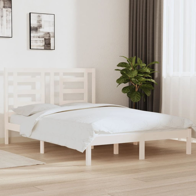Bed Frame Solid Wood, white, European Double (140 x 200 cm)
