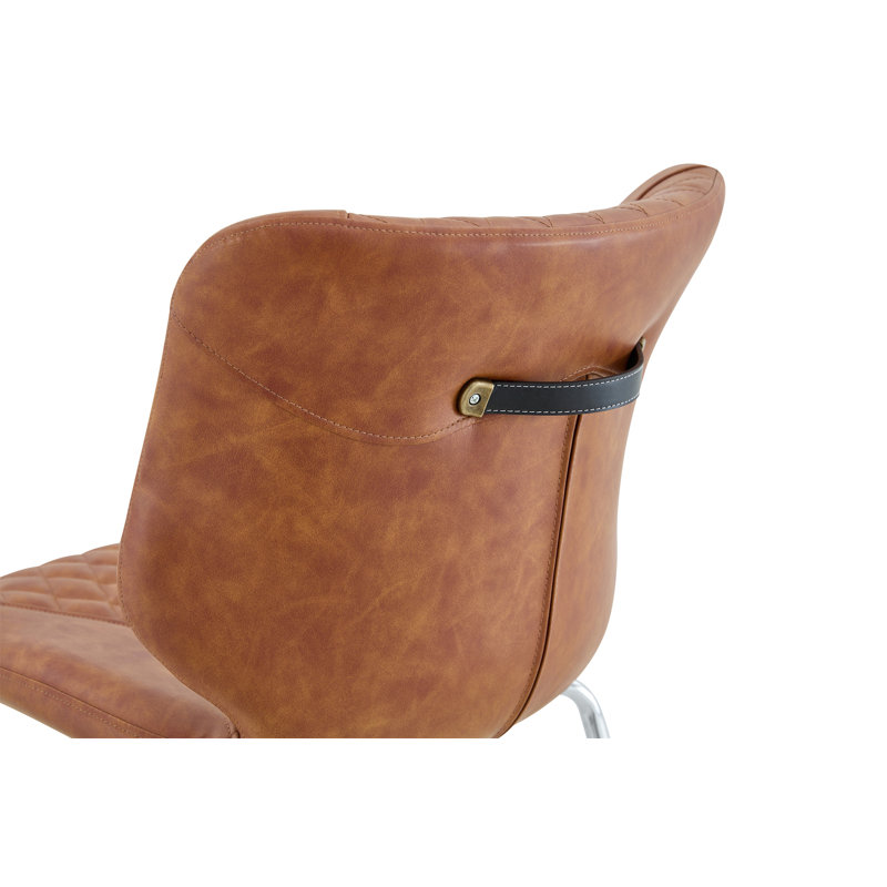 Ensemble de 2 chaises de salle à manger en cuir ciré à l'huile avec pieds en métal galvanisé, patins réglables antidérapants, chaises de salle à manger rembourrées à haut dossier et capitonnées en losange (ensemble de 2)