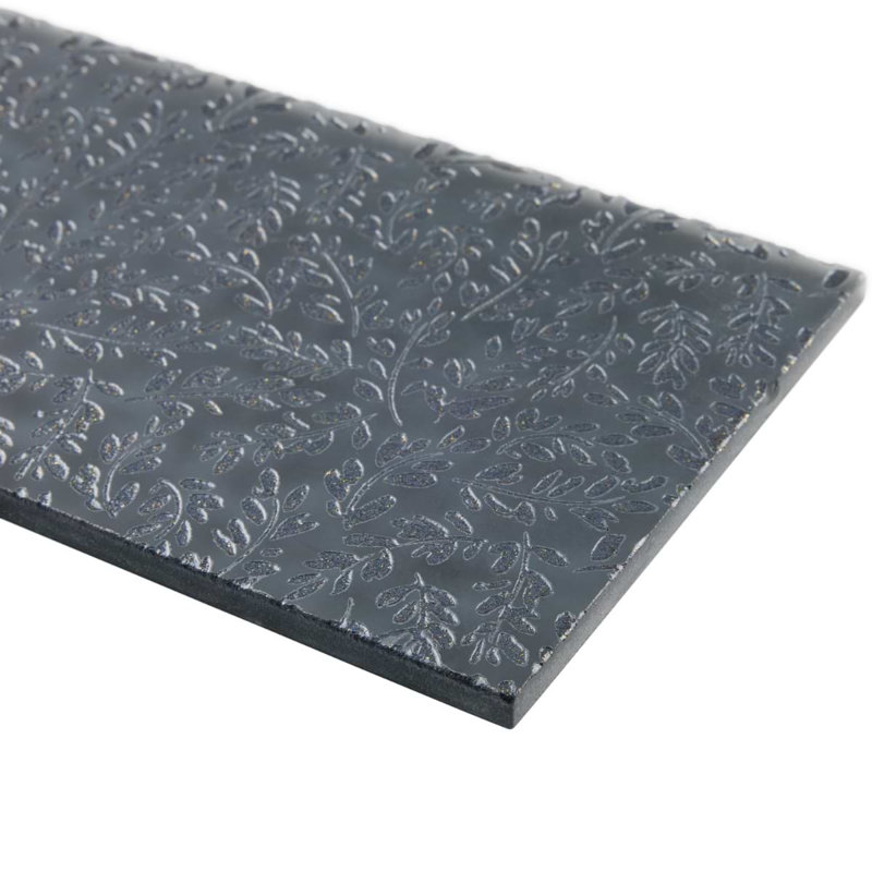 Sonya Flowers 6x16 Frosted Glass Tile, Midnight Gray