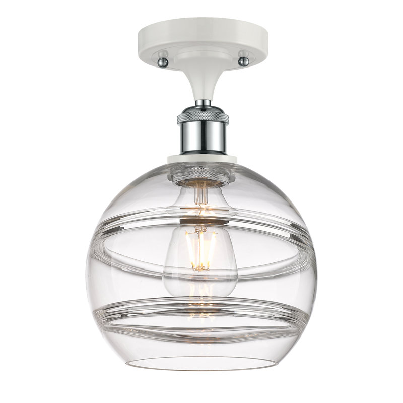 Plafonnier semi-encastré 1 lumière Ballston - Adrieanna, Chrome poli blanc, H 11,13 po x l 8 po x P 8 po, Transparent