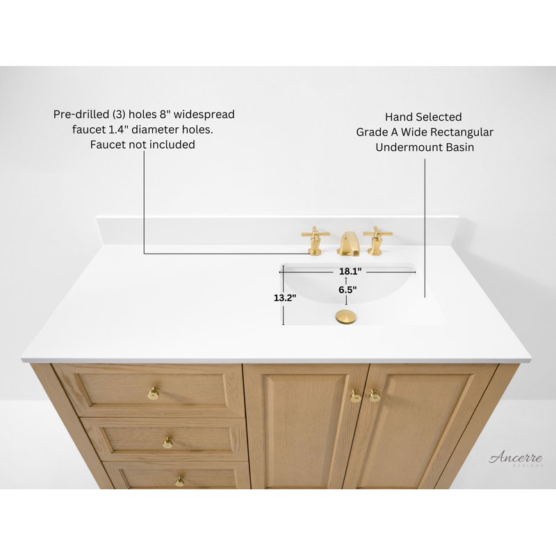 Hannah 48'' W Single Vanity, White, Right, Oak/Brushed Gold