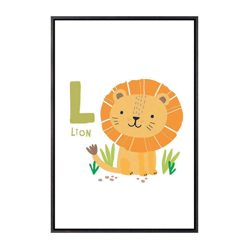 Animal Alphabet L - impression d'art graphique, H 40 po x l 26 po x P 1,5 po, Toile avec cadre noir patiné, Pas de tapis