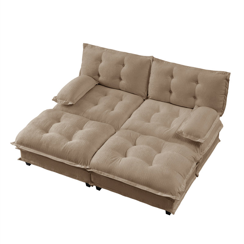 2-Seater U-Shaped Sectional, Light Coffee Chenille