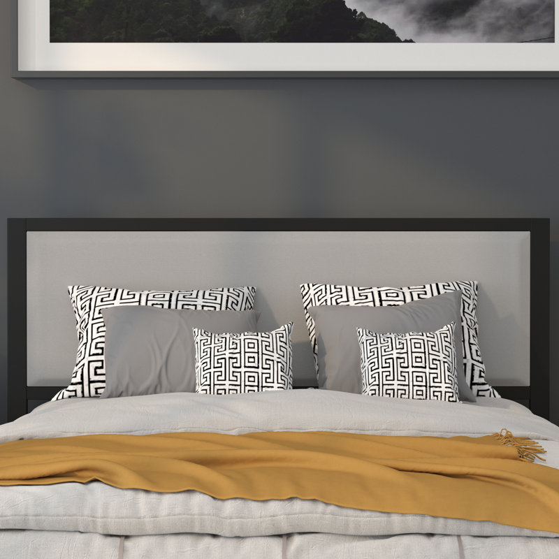 Melbourne Metal Upholstered Headboard - Modern Headboard, Light Gray, Queen