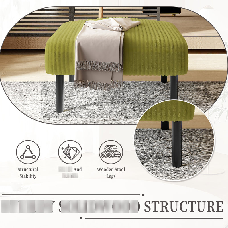 Petit tabouret de pieds avec pieds, tissu en velours côtelé, siège rembourré doux, conception carrée pour le salon, coin lecture, espace de bureau, éponge à haute densité de soutien confortable, pieds antidérapants, polyvalent