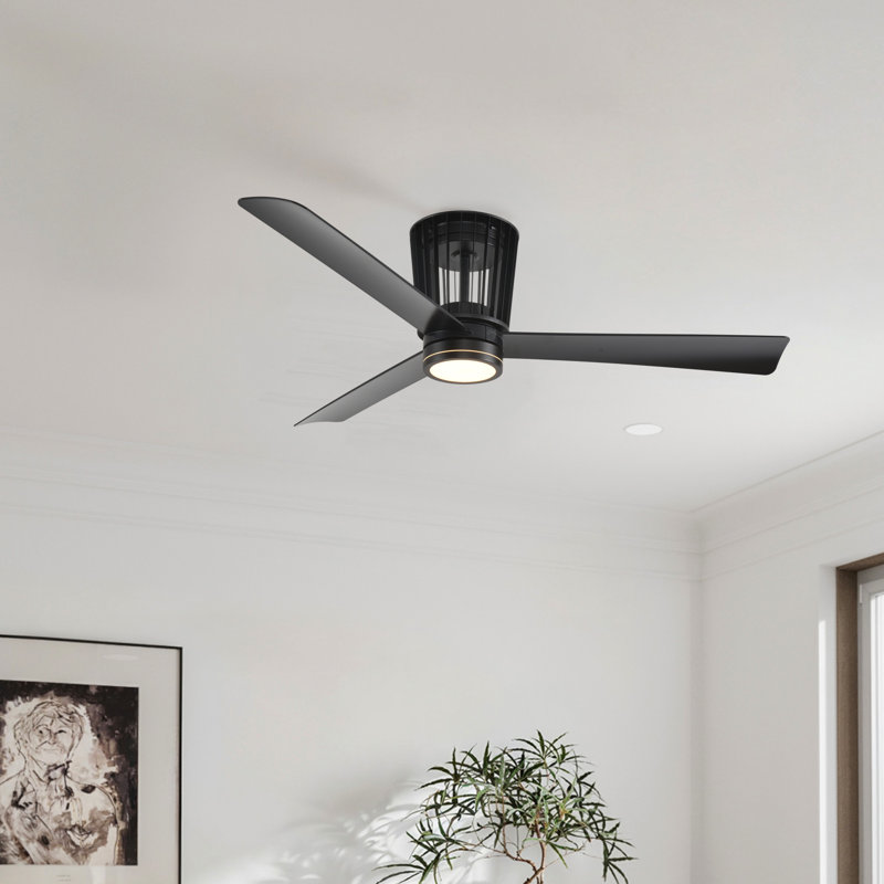 Karam 52-Inch Hugger Ceiling Fan, Matte Black with Matte Black Blades & Decorative Light Cover, Up & Down Lighting, 6CCT Selectable LED, Whisper-Silenc DC Motor, Remote Control