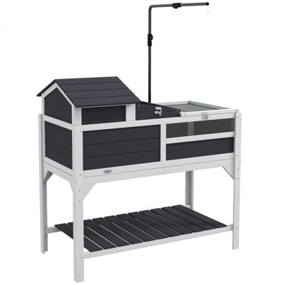 Habitat tortue Pawhut avec support de lampe réglable, enceinte à 2 couches avec tablette de rangement, maison principale amovible, plateau fixe, couvercle ouvrable, gris