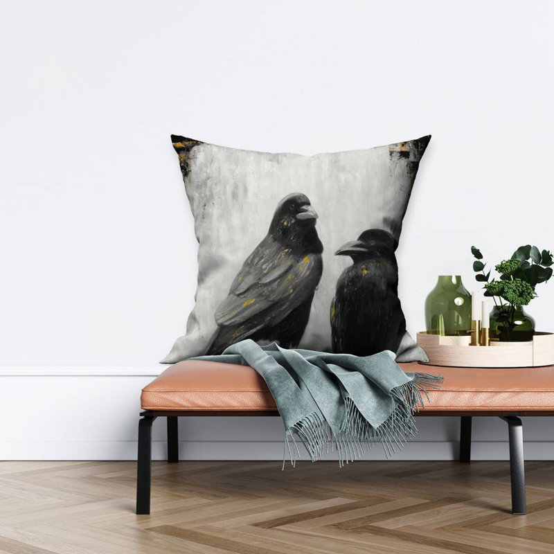 Two crows birds - 26"x26" Throw pillow - Poly twill - Print on demand