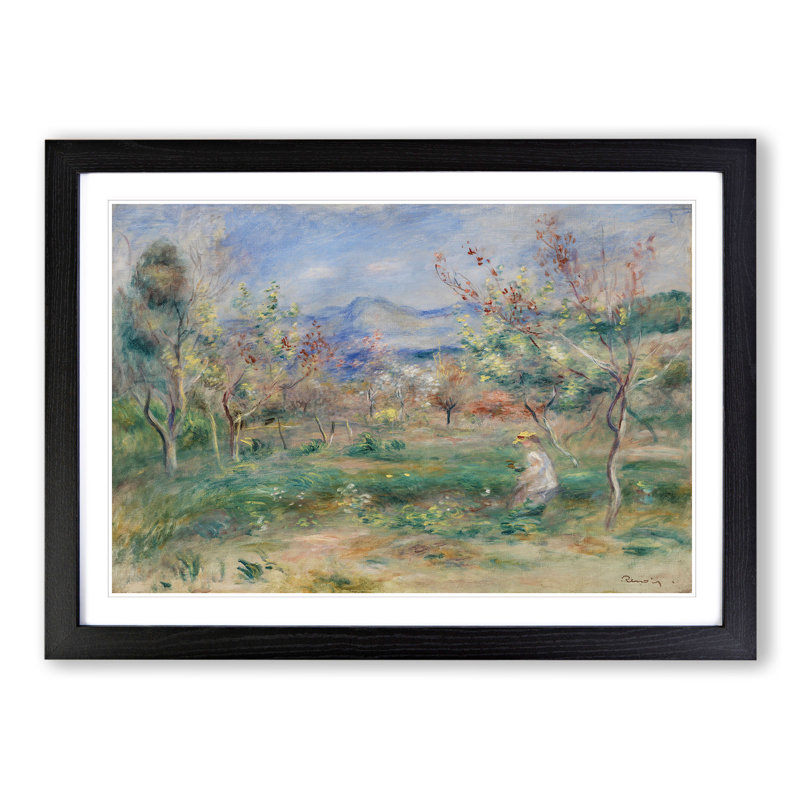 Girl in a Landscape by Pierre-Auguste Renoir - Picture Frame Painting, Black Framed, 27cm H x 36cm W x 2cm D