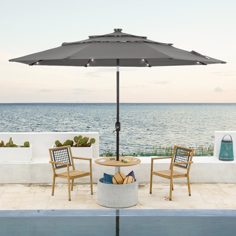 Parasol de marché éclairé 120 po Samitha, Gris