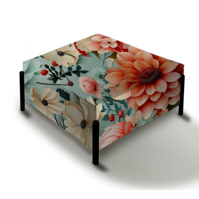 Retro Pastel Bouquet Revival - Eclectic Large Square Ottoman