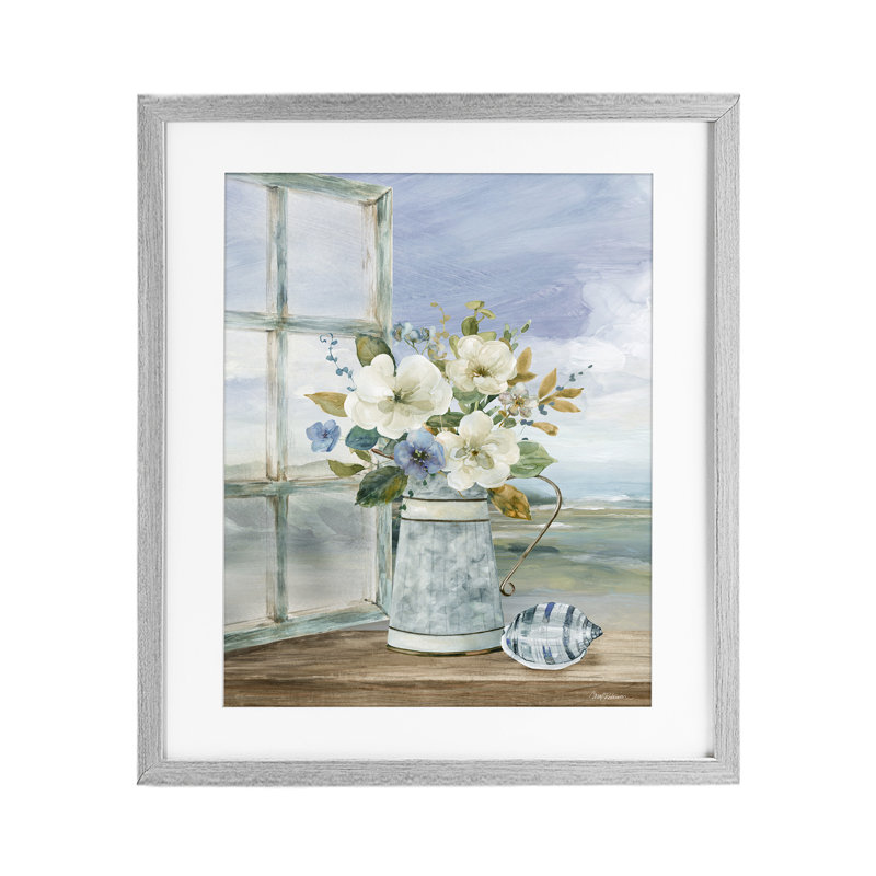 «Seaside Floral Bouquet Window», reproduction d'art sous verre, design par Carol Robinson, 21" H x 17" W