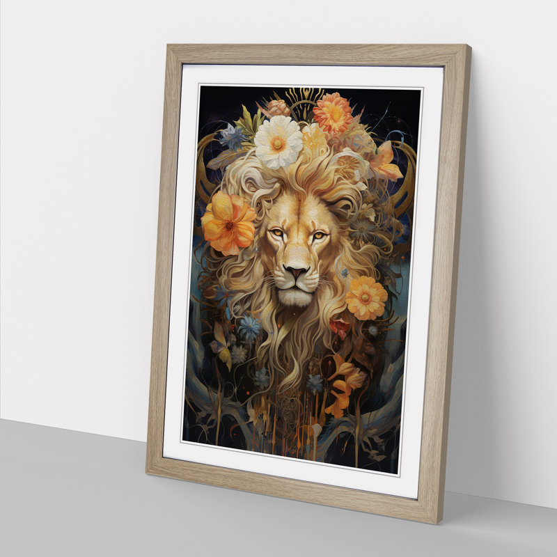 Leo Zodiac Contemporary - Single Picture Frame Print on Wood, 34cm H x 25cm W x 2cm D, Oak Framed