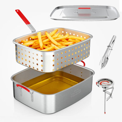 18Qt Propane Deep Fryer With Basket,Tong,Lid,Thermometer