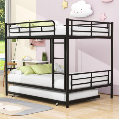 Modern Full Over Full Iron Bunk Bed With Twin Trundle