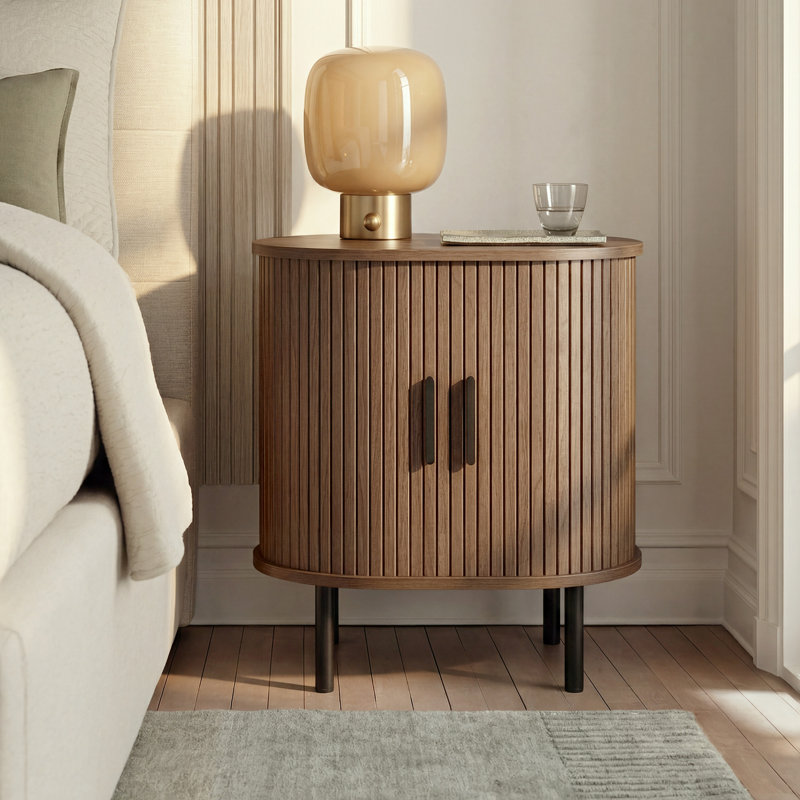 21.65" W Mid-Century Modern Nightstand with Storage & Adjustable Shelves, Walnut