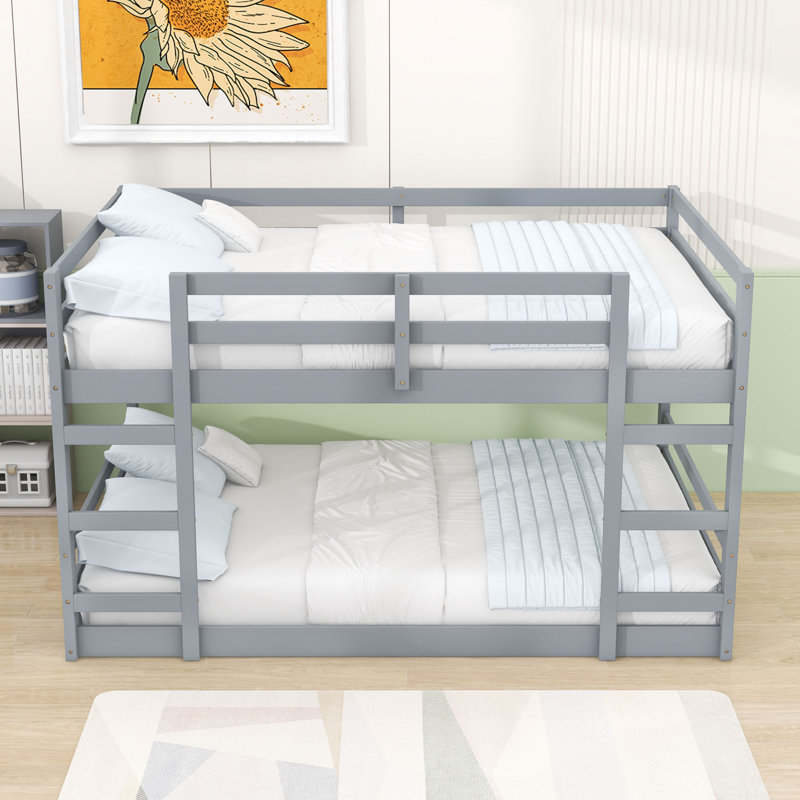 Wooden Bunk Bed With Slats And Ladder, Gray, Full over Full