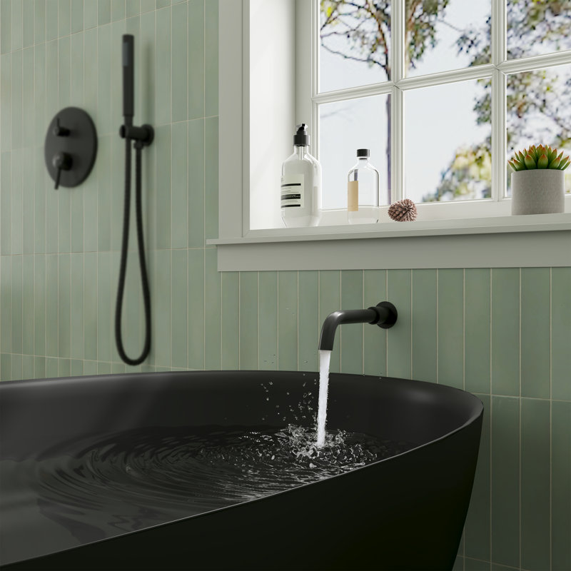 Round Brass Tub Spout with 360° Rotatable Outlet, Shower Diverter Faucet with Decorative Cover, Matte Black