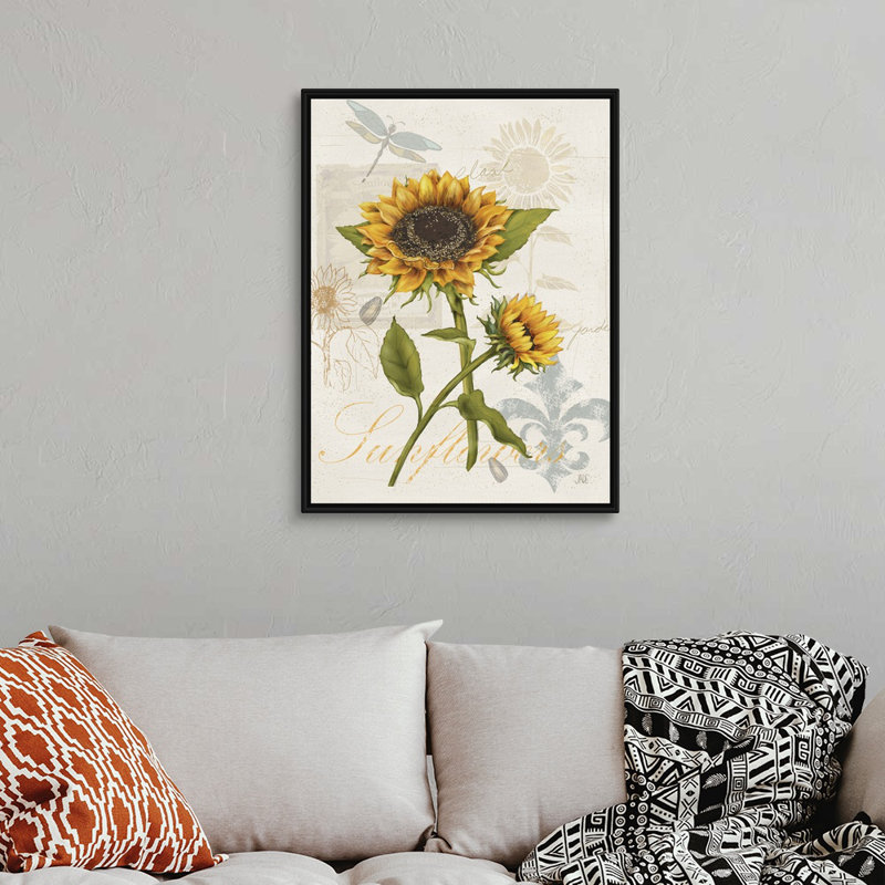 Art mural romantique, tournesol romantique II, Cadre noir, H 24 po x l 32 po x P 1,75 po
