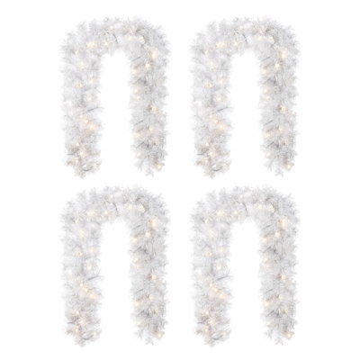 Set of 4 6ft Pre-Lit Snow Flocked White Pine Christmas Garland,with 35 Warm White/Multi-color LED Lights and Timer