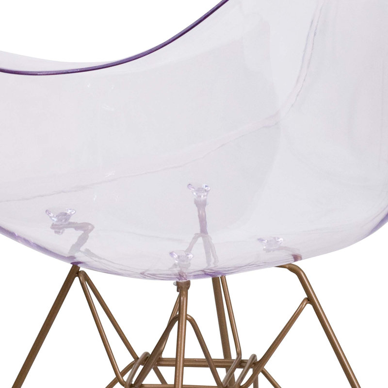 Transparent Side Chair with Curved Arms and Gold Metal Base