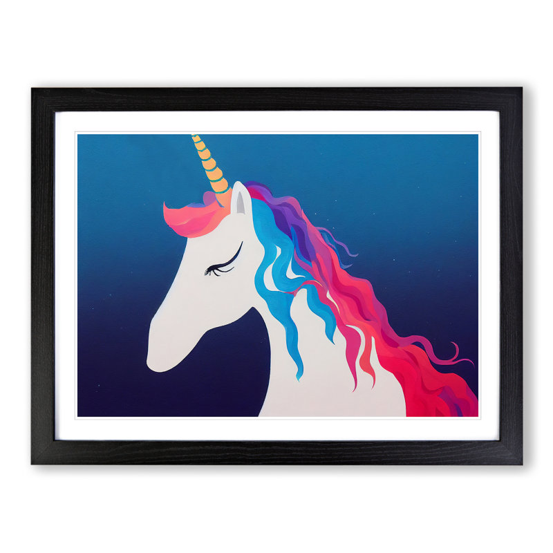 Cute Unicorn Abstract - Framed Print, Black, 46cm H x 64cm W x 2cm D
