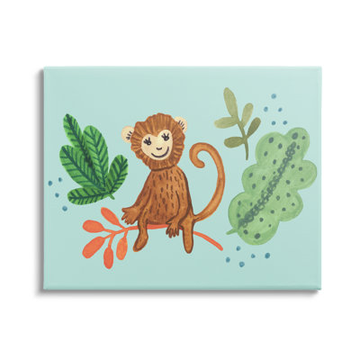 Mignon singe assis sur des feuilles de plantes par Heather Strianese - Peinture