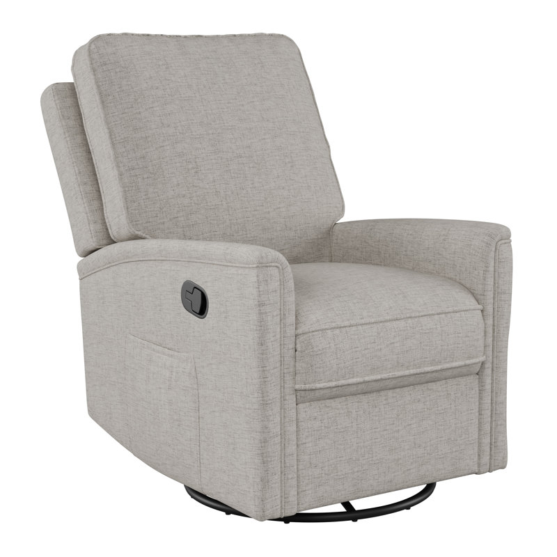 Anamda 28" Wide Upholstered Swivel Rocker Manual Recliner Chair, Beige Polyester Blend