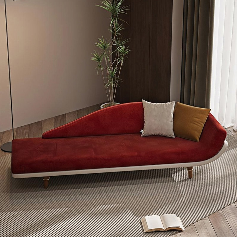Chaise longue simple, élégante, décontractée, simple et moderne, Orienté à droite, Blanc cassé / rouge