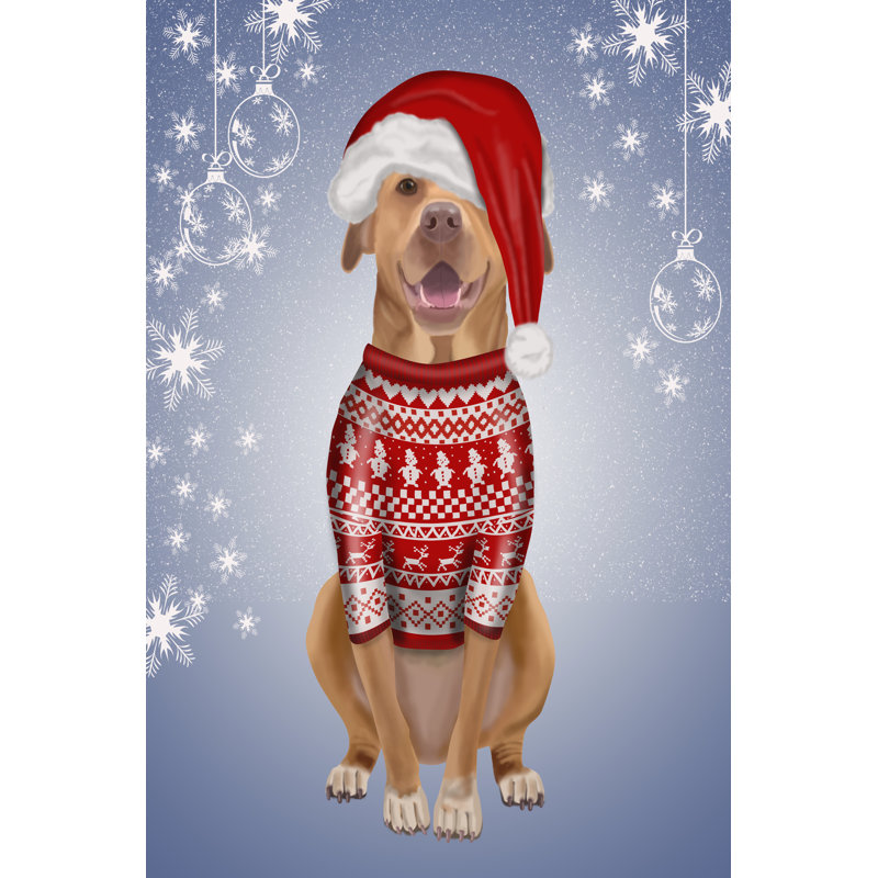 Pitbull In Christmas Sweater by Fab Funky - Wrapped Canvas Painting, 122cm H x 81cm W