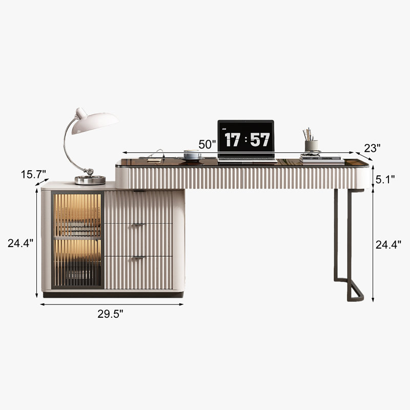 L-Shaped Computer Desk , 29.5” H x 50“ W x 23” D, Beige/Grey