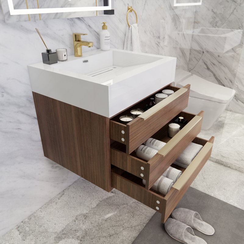 Glasgow 24'' Single Bathroom Vanity with Top, Rose Wood