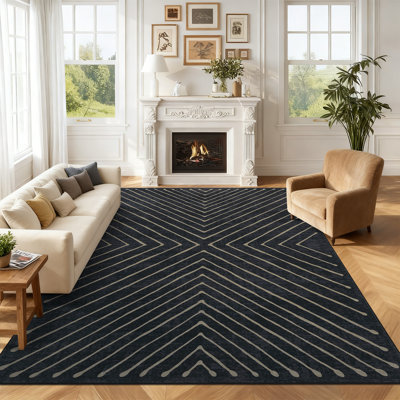 Tapis moderne à rayures lavable avec envers antidérapant pour salon, chambre, salle à manger ou bureau à domicile