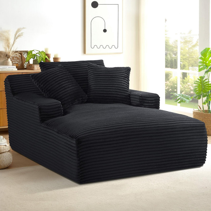 Chaise longue en velours côtelé Corduroy, Velours côtelé noir