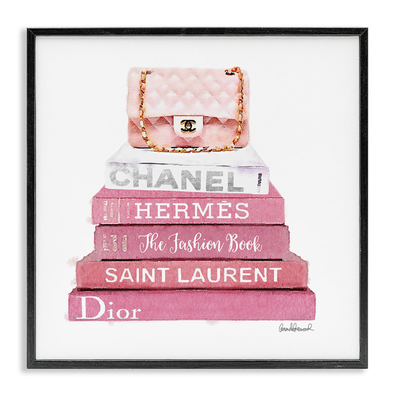 «Pink Book Stack Fashion Hand Bag», impression, H 12 po x l 12 po x P 1,5 po, Giclée encadrée noir minuit