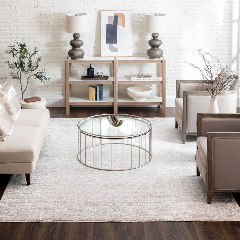 Gray and Beige Abstract Washable 5' x 7' Viscose Area Rug
