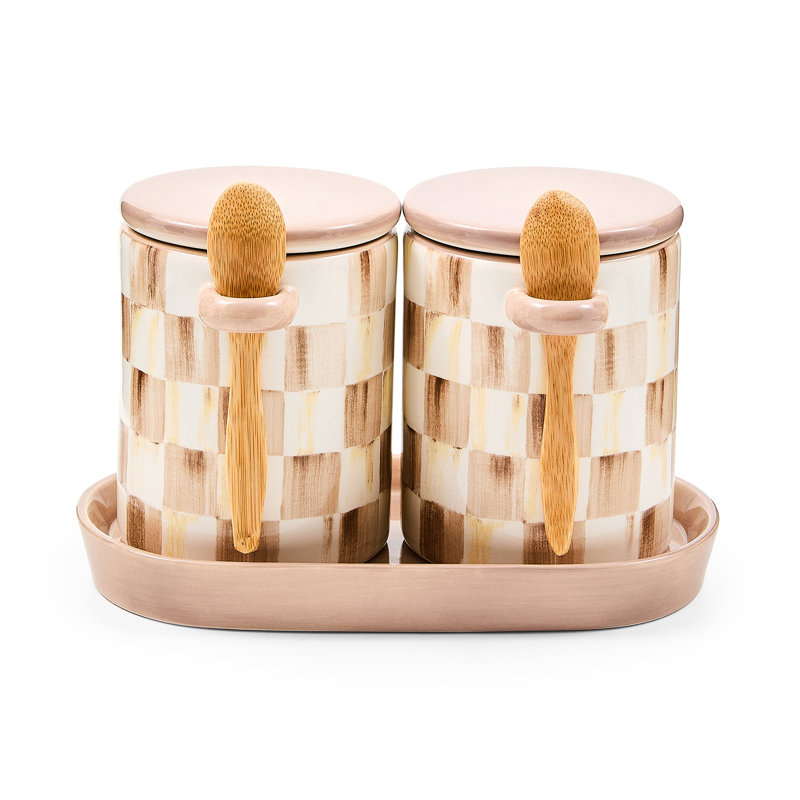 Mocha Check Farmhouse Canister, Set Of 2