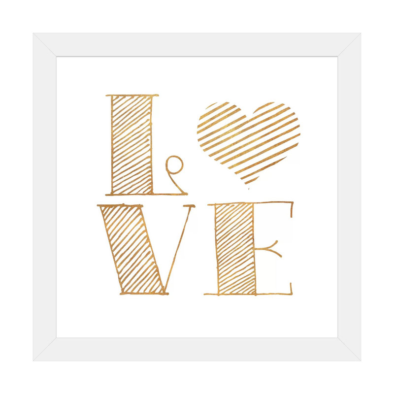 «Love Heart Gold» par SD graphiques Studio - impression d'art textuel, H 16 po x l 16 po x p 1 po, Papier encadré blanc
