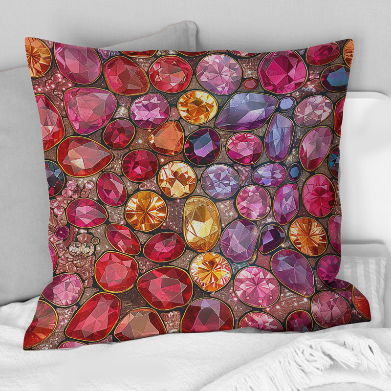 Coussin moderne rose et or scintillant Gems IV, H 18 po x l 18 po