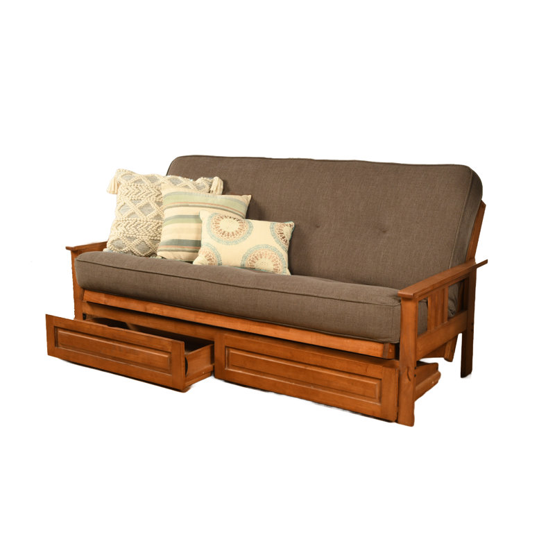 Le cadre de futon double Stratford comprend des tiroirs de rangement et un matelas, Innerspring, Lin cacao clair, Barbade