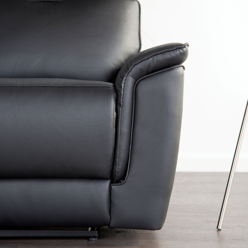 Fauteuil inclinable transitionnel avec accoudoirs rembourrés évasés et garniture de passepoil, Cuir noir, Noir