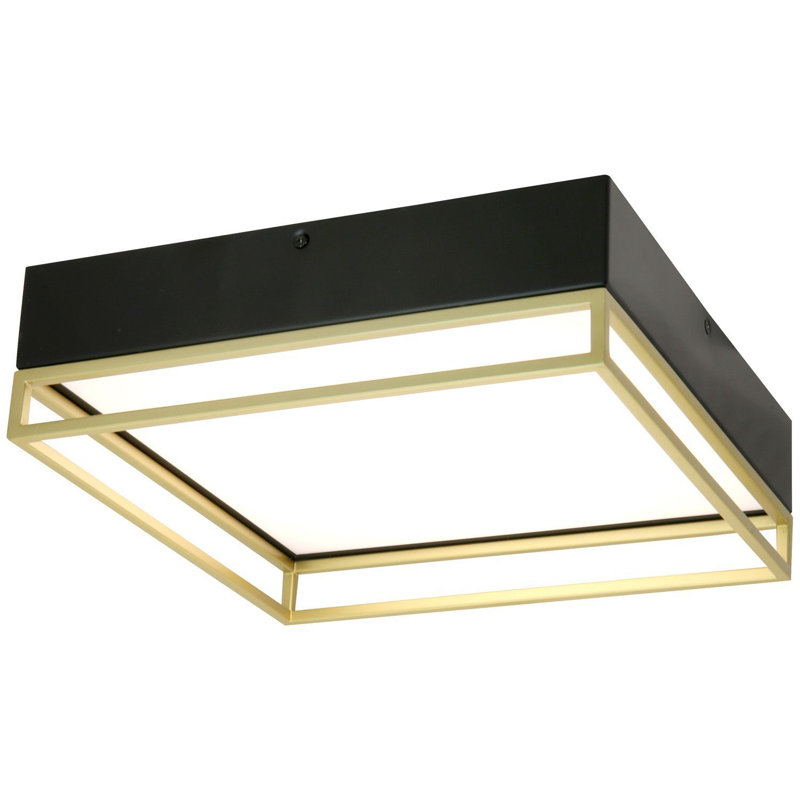 Plafonnier décoratif double carré décoratif 13 "à intensité variable 120V 30K / 40K / 50K noir et or