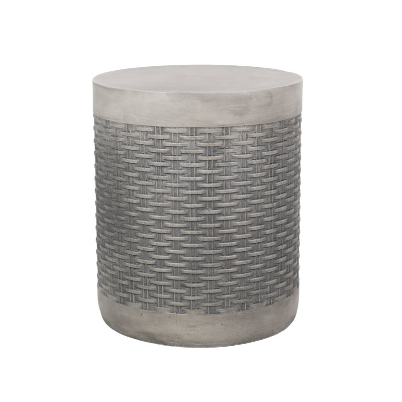 Fashionable Deck End Table - Lightweight Concrete Build, Basket Weave Style, No Assembly Contemporary Patio Concrete, Touch, Hassle